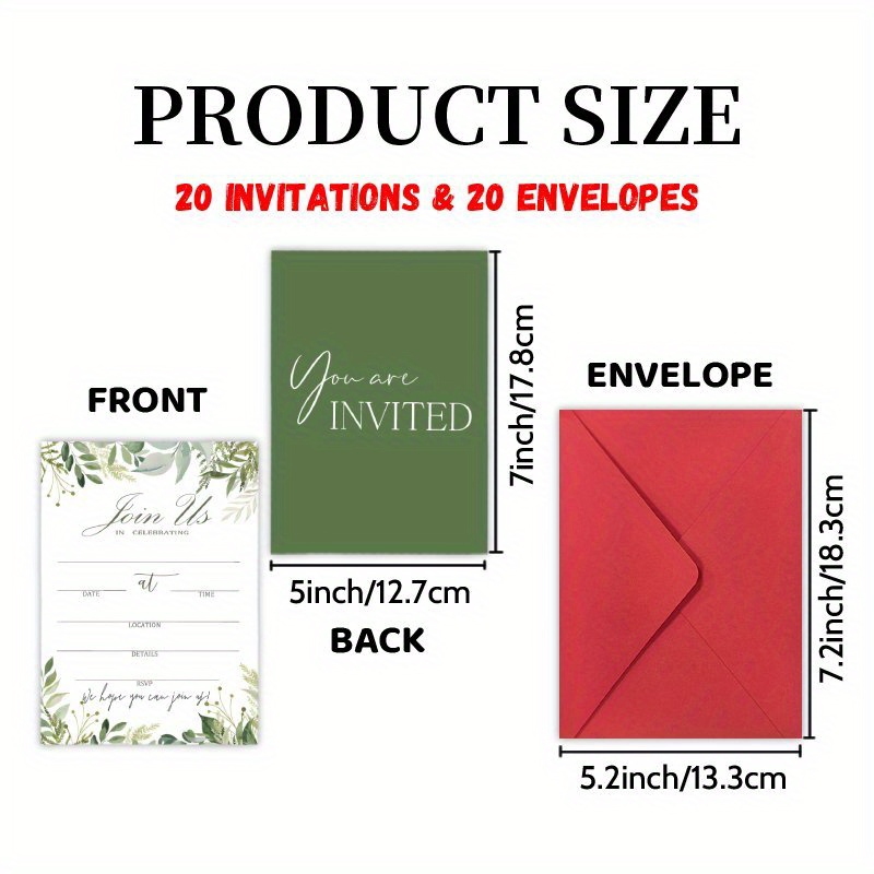 TEMU 20 Cards & 20 Envelopes "" Party Invitations Suitable For Birthdays, Weddings, Graduations - Elegant Watercolor Stationery With , Double-sided