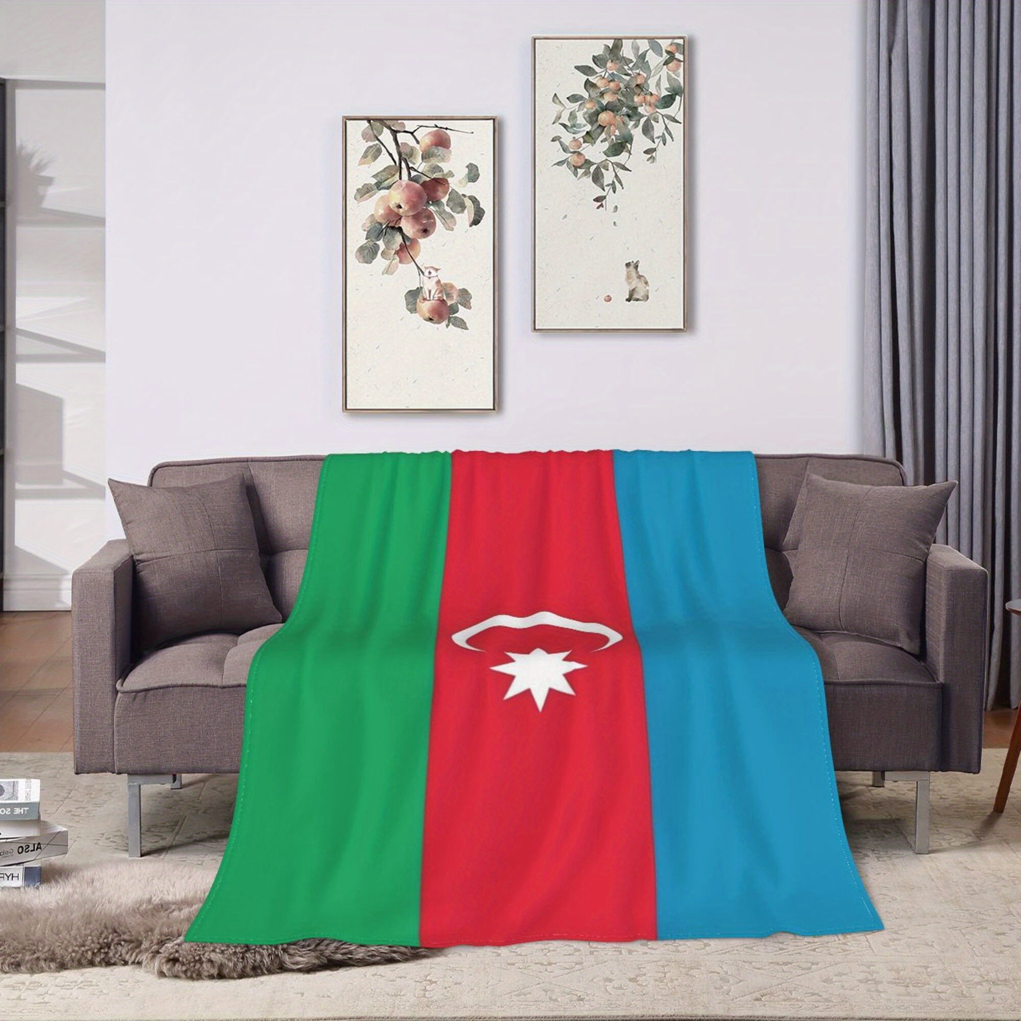 1pc azerbaijan flag flannel throw blanket       non woven polyester 250 300gsm cartoon   washable   bed   camping and afternoon   unique gift idea details 9