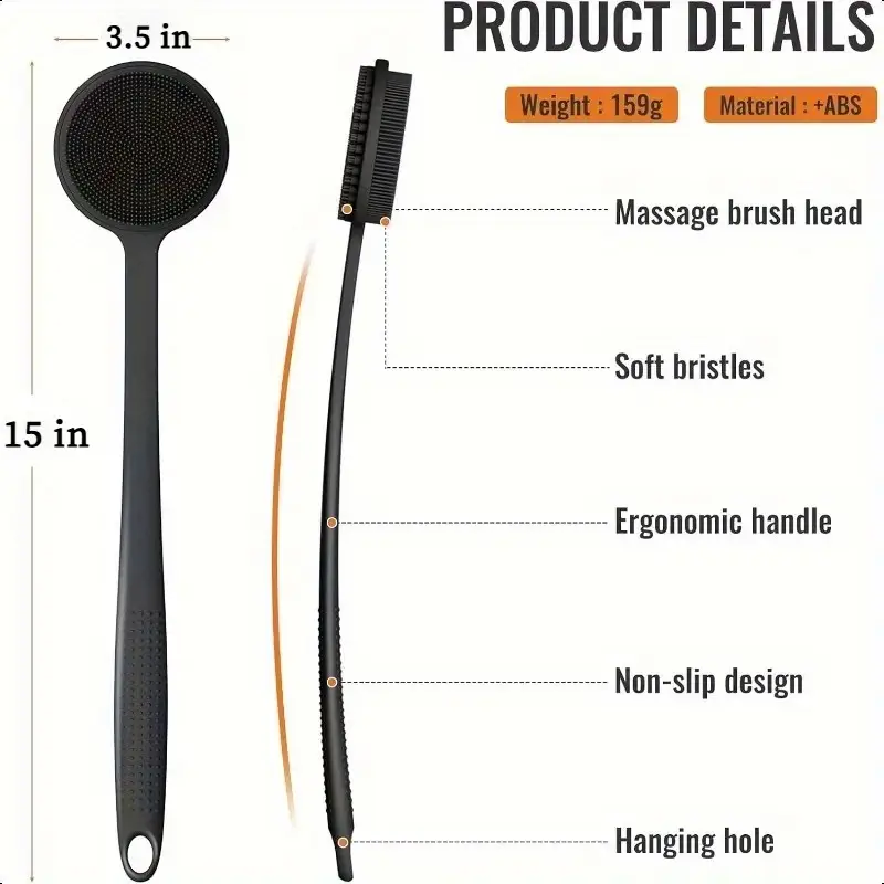 15 extra long back scrubber dual sided exfoliating brush scrubber non for back legs facial use travel friendly manual light beige care tool for blackheads dead light beige removal bathroom essential Product details 2