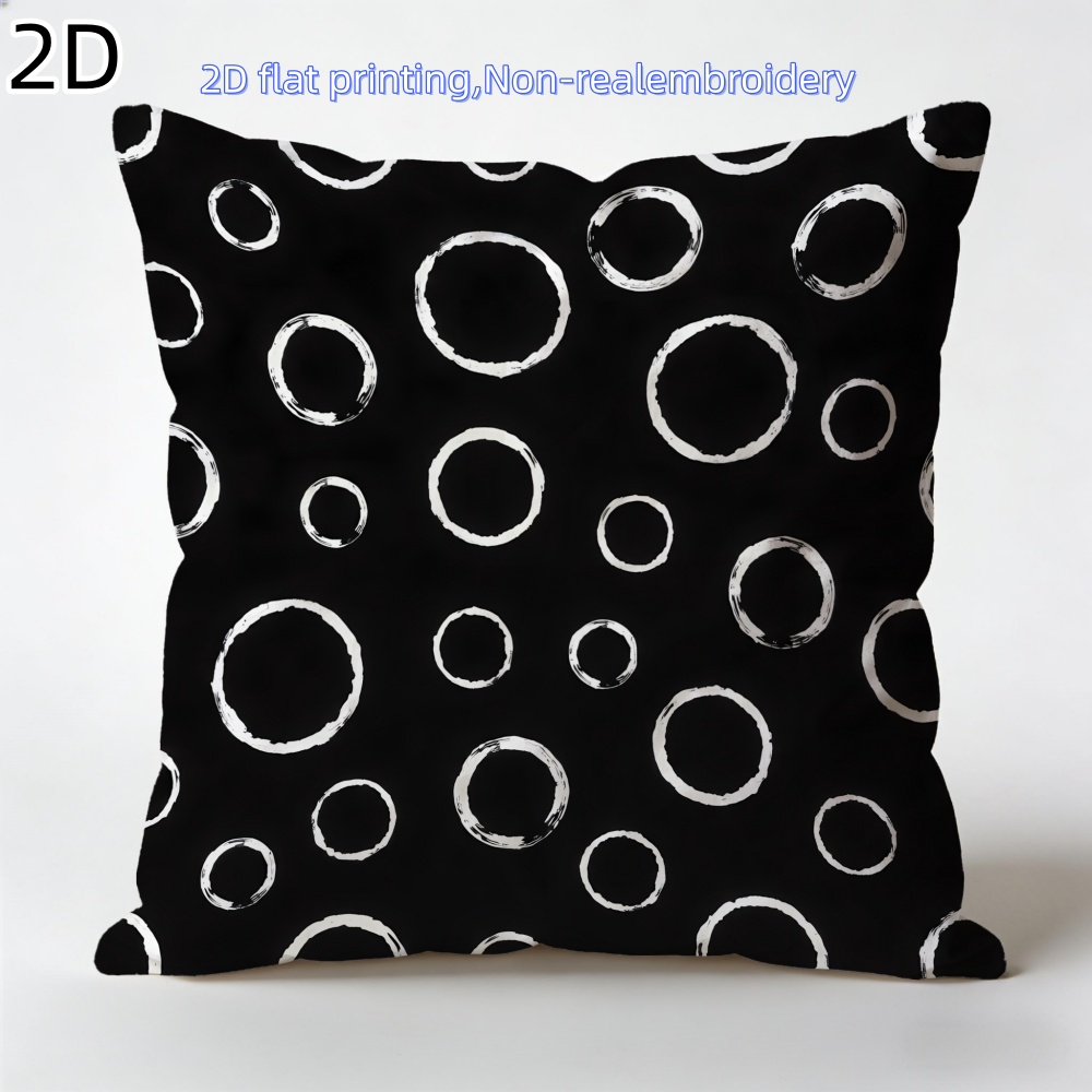 TEMU 2d Flat - 2d 1pc Summer Pillow Covers, Black White Circle Geometric Print, No Insert, For Sofa Living Room Bedroom