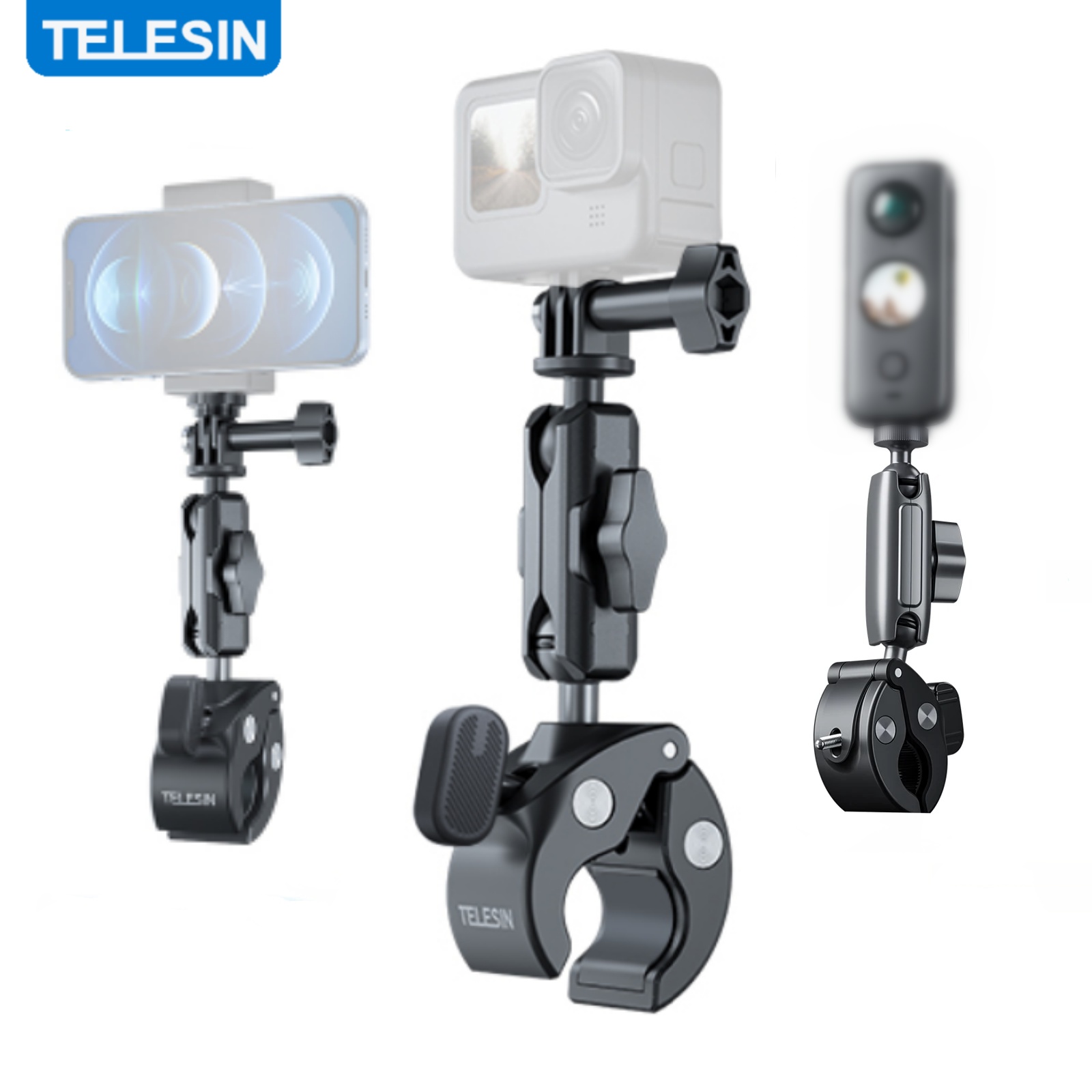 TEMU Telesin, Universal Bike Tube Clamp Action Camera Mount, Bicycle And Mountain Bike Handlebar Fixed 360-degree Rotating Clamp, Camera Clamp For