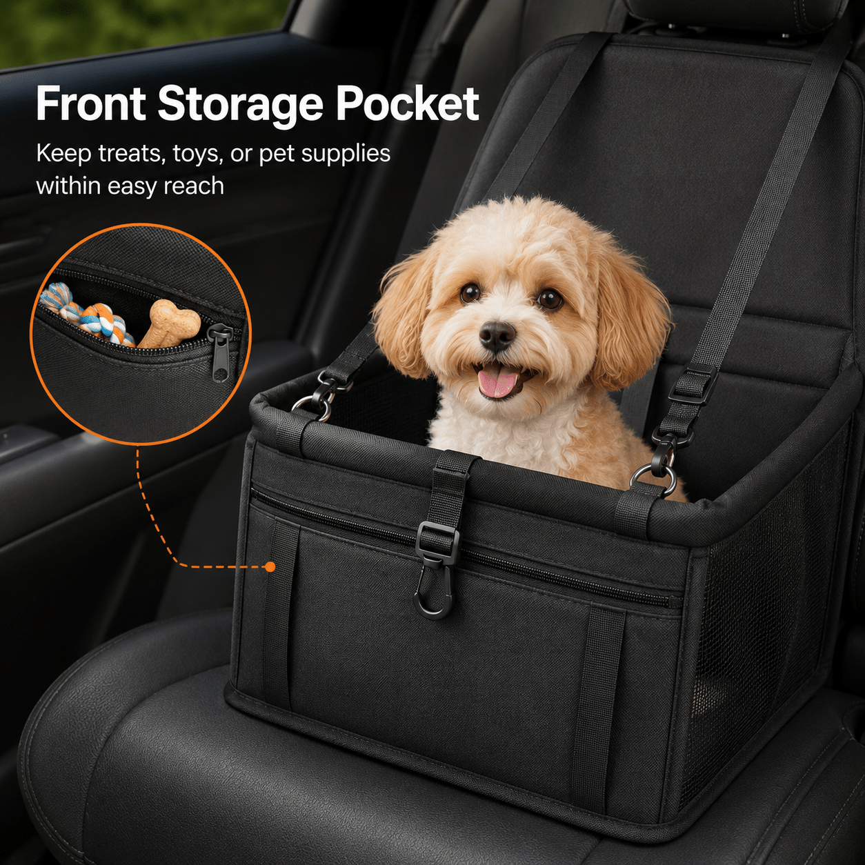 TEMU Large Pet Car Booster Seat, Breathable Mesh Dog Car Travel Carrier Bag, Anti-slip Car Seat With Safety Leash For Small To Medium Dogs Cats