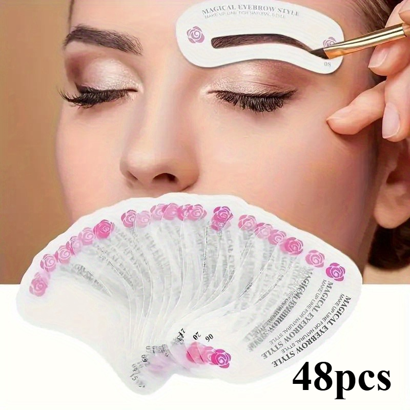 48pcs Eyebrow Stencils And Eyebrow Pen, 24 Styles Reusable Eyebrow Drawing Card Card Brow Template For