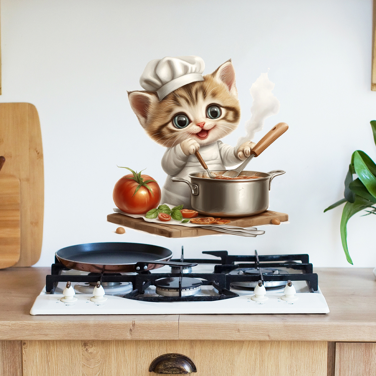 Cute Kitchen Cooking Cat Self-adhesive Wall Stickers Room Corner Stairs Home Decoration Stickers