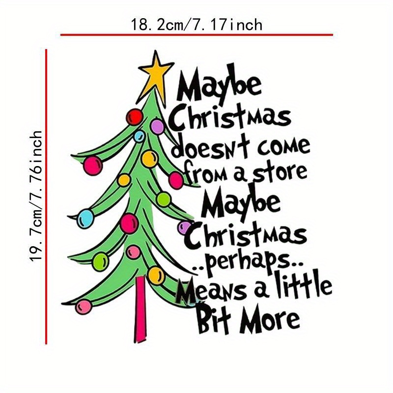 TEMU Set Of 3 Flat Heat Transfer Stickers With A Christmas Tree Motif And A Message, Vibrant, Long-lasting, Easy To Apply, Perfect For Holiday