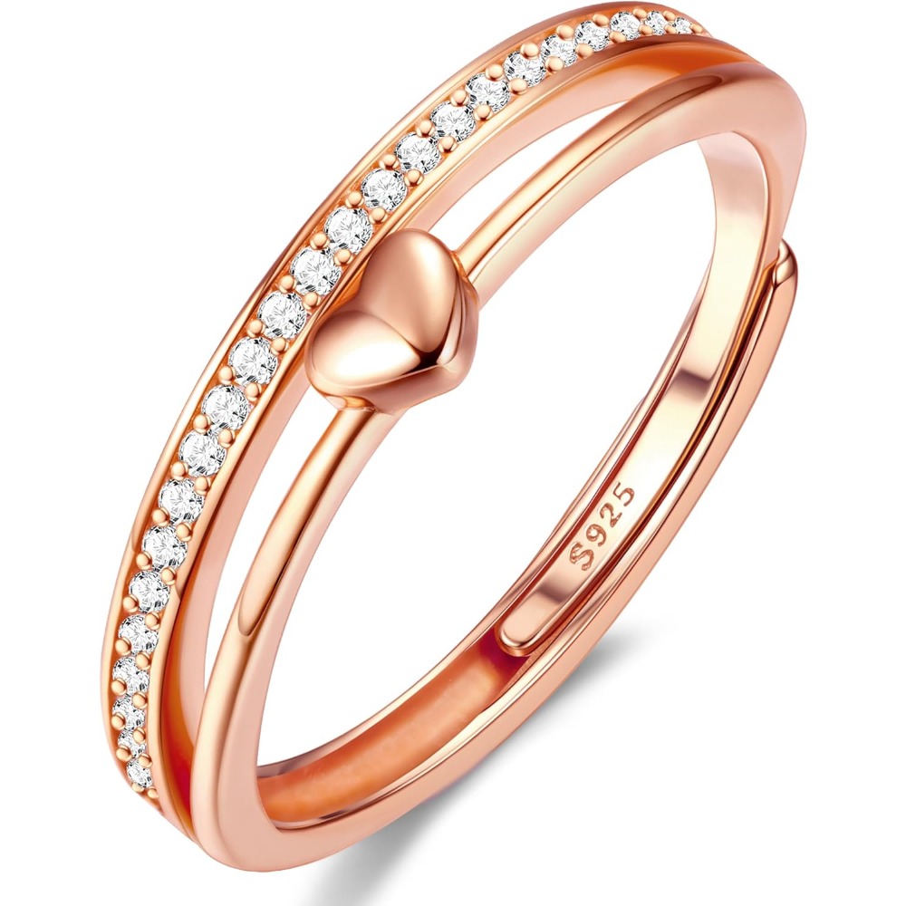Image of Adjustable Thumb Rings Stacking Wedding Promise Cubic Synthetic Cubic Zirconiaia Engagement Rose Golden Silvery Rings Jewelry, For Teenager