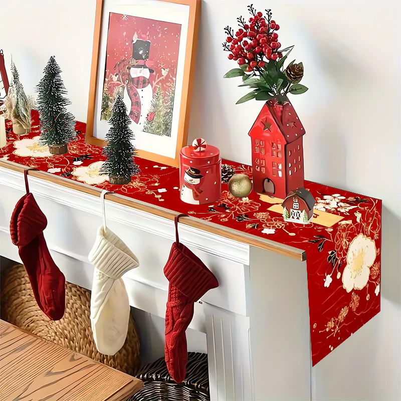 

1pc Polyester Table Runner - 2025 Chinese New Year Design - Machine Made, Single-sided Print For Home & , Winter Season Decor