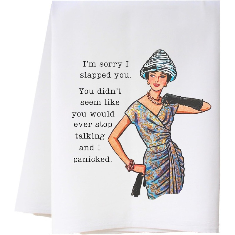 

1pc " I Slapped You" Humorous Kitchen Towel - 18x26 Inch, Polyester, Vintage- With Retro , Machine Washable, Dish Drying & Tea Use, Kitchen Humor Towel| Towel|soft Texture Fabric, Dish Towels