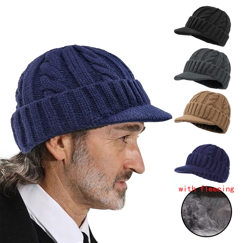 

1pc Ediko Men's Winter Knit Beanie Hat, Cable Knit Cap, Driver Student Warm Cap, With Fleece Lining, Hand Washable, Textile Material ≥80%