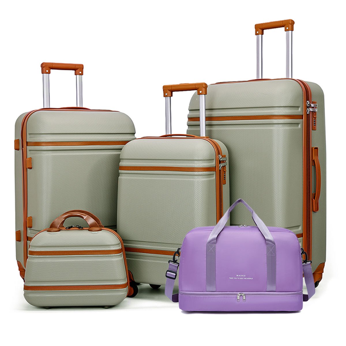 Set of Four High-End Designed Luggage Pieces, Rolling Suitcase & Handbag