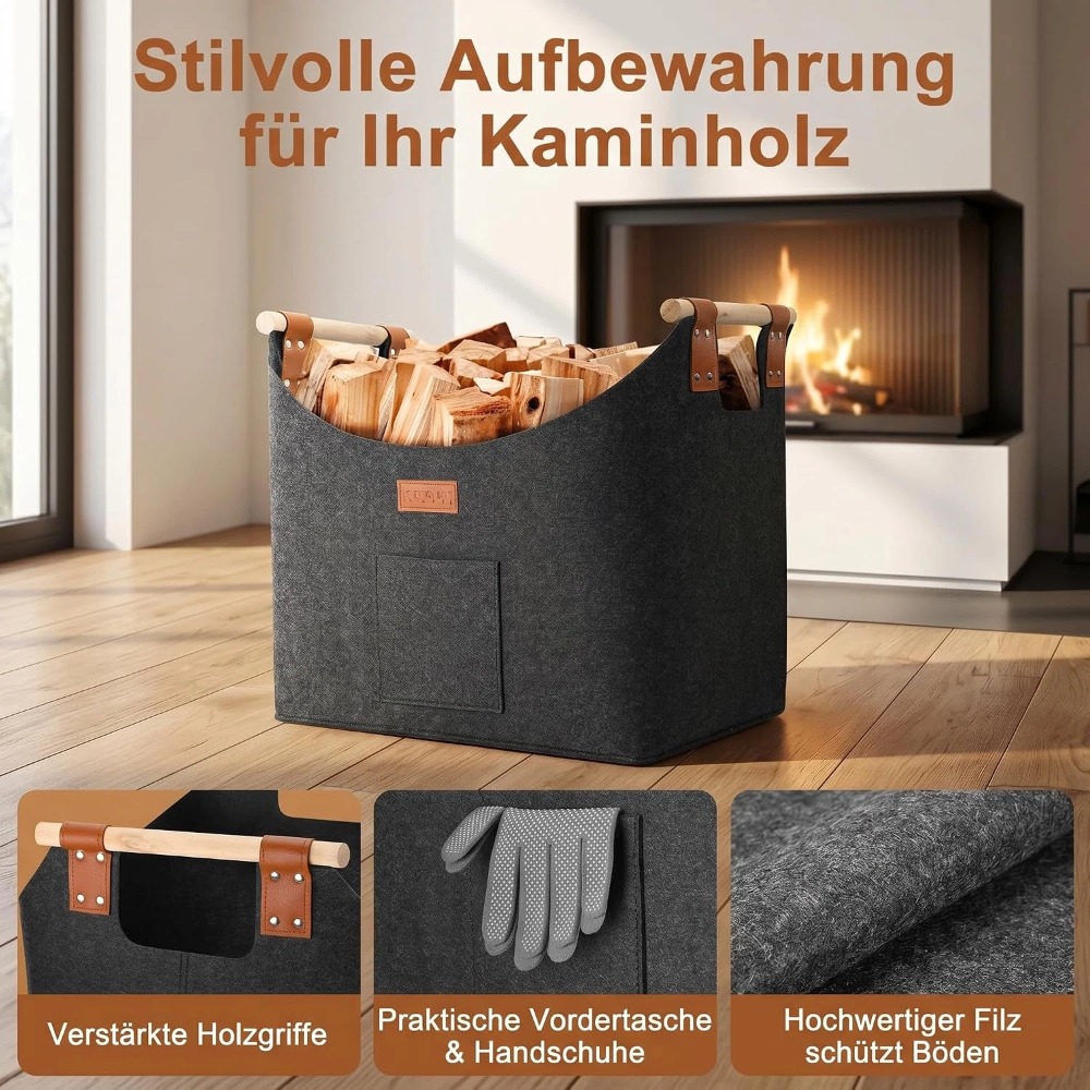 Image of 96l Felt Firewood Basket Foldable Storage Bin For, Snacks, And Logs