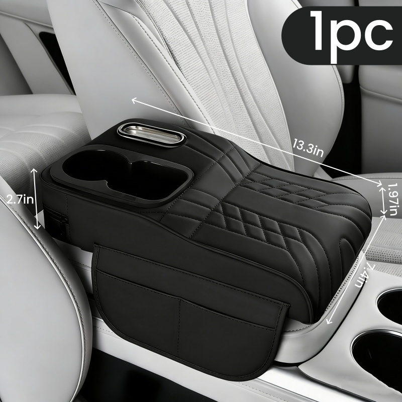 TEMU 1pc Car Armrest Box Pad, With Cup Holder, Tissue Box, And Storage Bag. Car Multifunctional Armrest Box Height Pad, 13.3 * 7.4 * 2.7in, Suitable