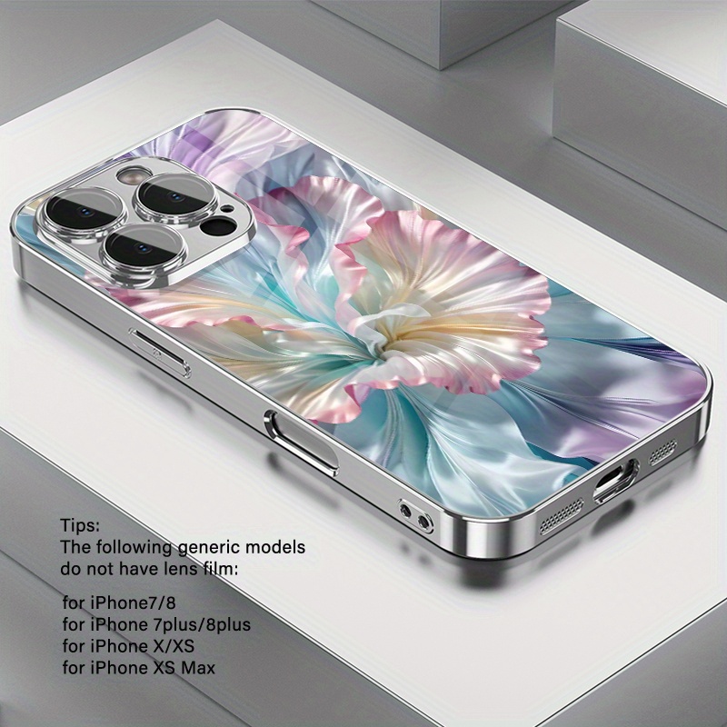 TEMU Phone Case: Light Luxury Gradient Flower Print Pattern Electroplated Phone Case With Lens Protection For Iphone