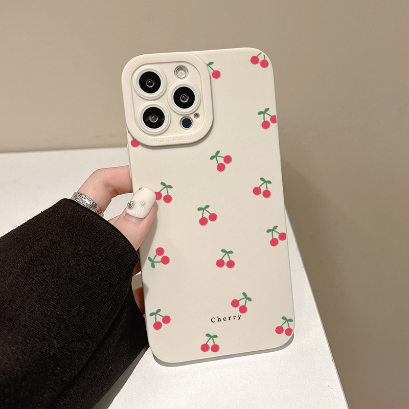 TEMU Telefoonhoesje - 2025 Nieuw Volledig Afgesloten Schokbestendig Silicone Cartoon Kers Design Telefoon Cover voor Iphone 16 15 14 13 12 Pro Max XS