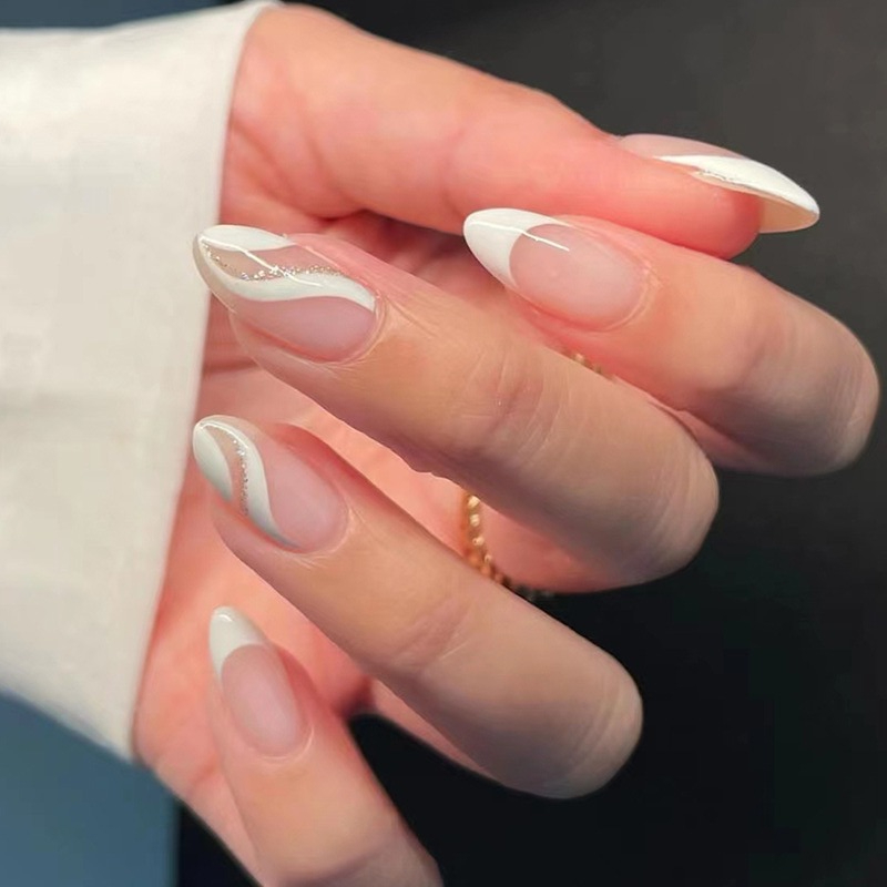 TEMU 24pcs, White Almond Shaped Design Fake Nails, Finished Fake Nails, Suitable For Valentine's Day, Can Be Used As Gifts, Detachable And Reusable
