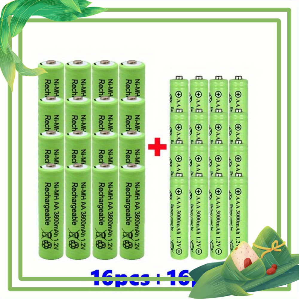 E-shop 8+8/ 16+16 AA+AAA 1,2V wiederaufladbares Batterieset, 3800mAh+3000mAh langlebiger Alkaline- für Spielzeug, Uhren, , Außen-Solarleuchten,