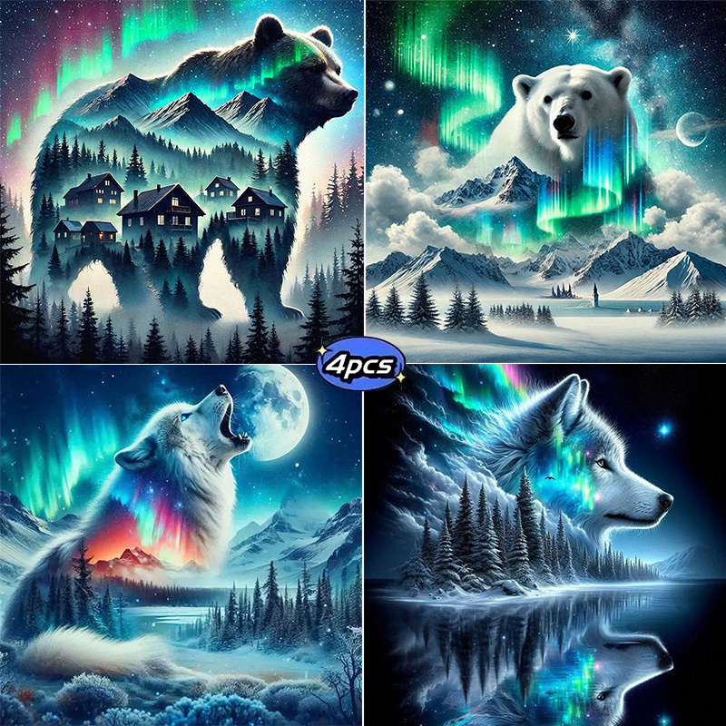 Image of 4 For Creative Illustrations Themed Around Polar Animals (, Wolves, Etc.) And , Diamond Painting Kit - 20x20cm Acrylic Diamonds, Suitable For Hangings And Art