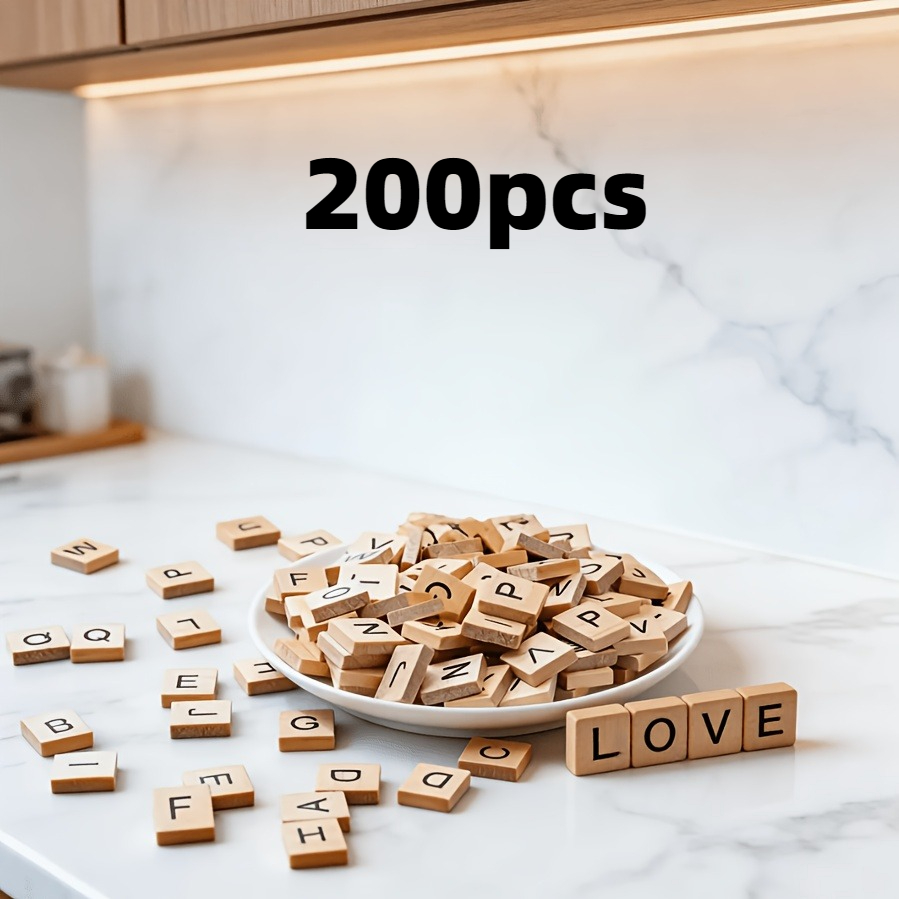 TEMU A Set Of 200 Wooden Letter Blocks, With 3 Letter , Each Letter Featuring A Black Printed Font. Suitable For Handcrafting, Name Creation, And
