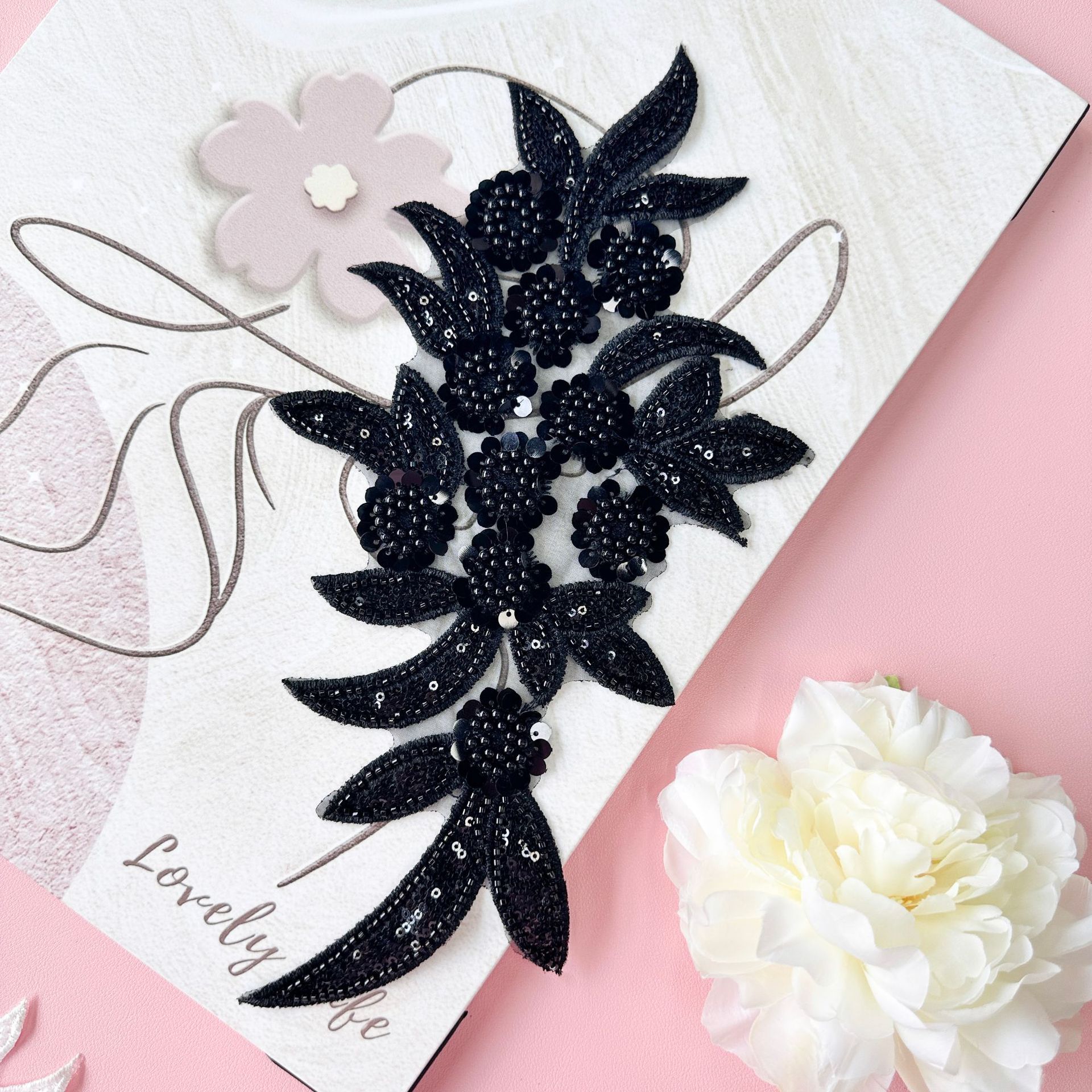 TEMU Exquisite Beaded Embroidery Hand-sewn Sequin Patch, Three-dimensional Floral Appliqué For Garment Accessories, Gown Mesh Fabric Patch