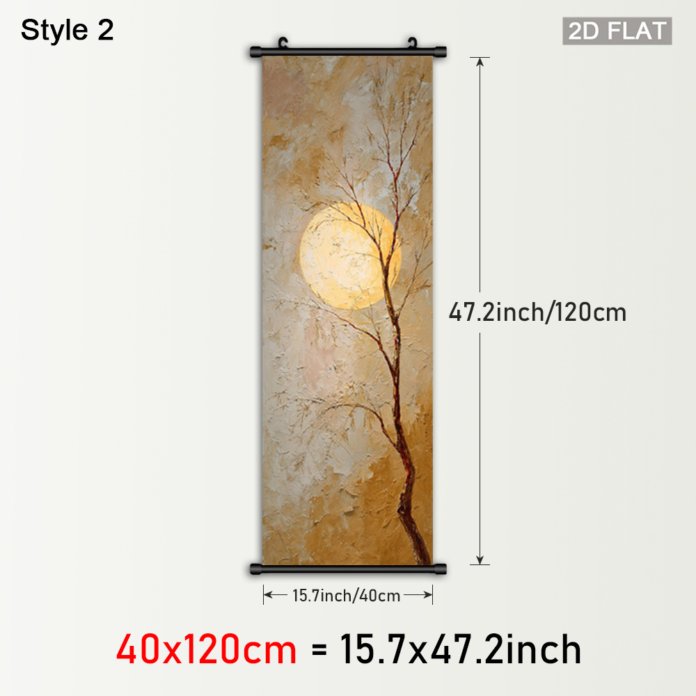 TEMU 2d Flat, 1pc Framed -inspired Cherry & Reflection Vertical Scroll Painting - / Beige/brown Tones Plastic Frame With Hanger, Winter/spring