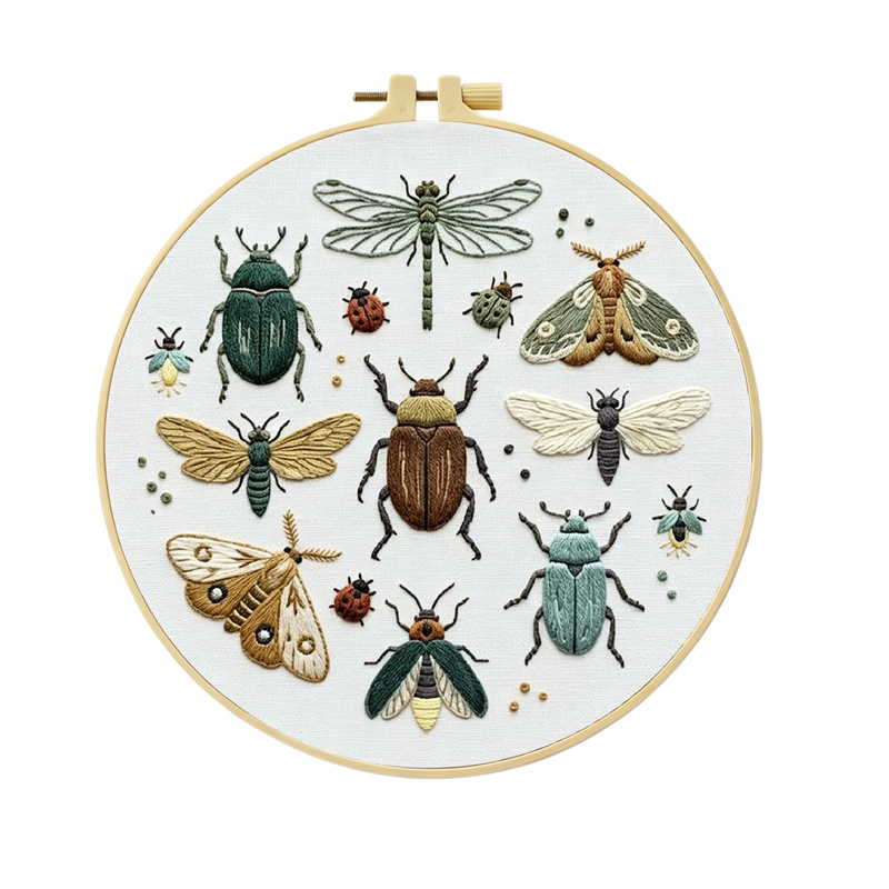 TEMU Diy Insect Embroidery Kit Suitable For Adults & Beginners - Complete Hand Embroidery Set With Pre-printed Fabric, Hoop, Needles & Threads |