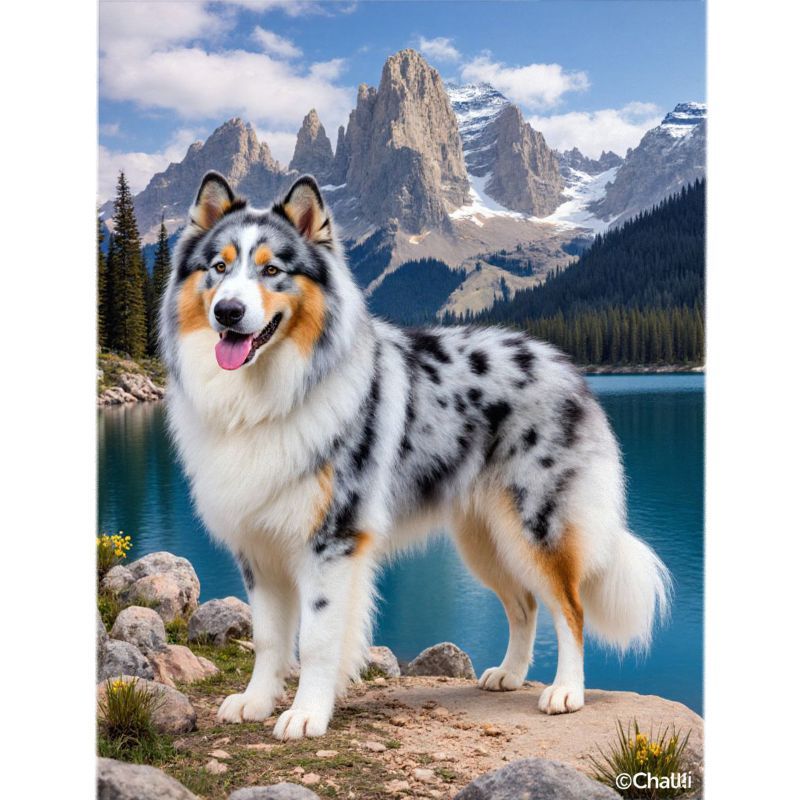 TEMU Kit de Peinture Diamant Montagne Enneigée Bord Chien Tacheté Paysage Mosaïque de Rond Complet Artisanat , Convient aux Débutants Art Relaxation,