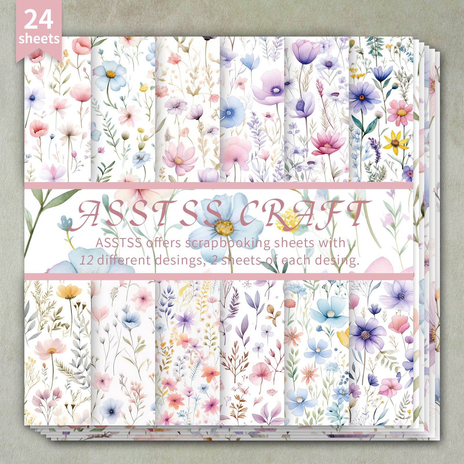 TEMU di carta per da 24 fogli con di giardini di fiori selvatici ad , realizzato in cartoncino pesante per journaling, di collage, biglietti d',