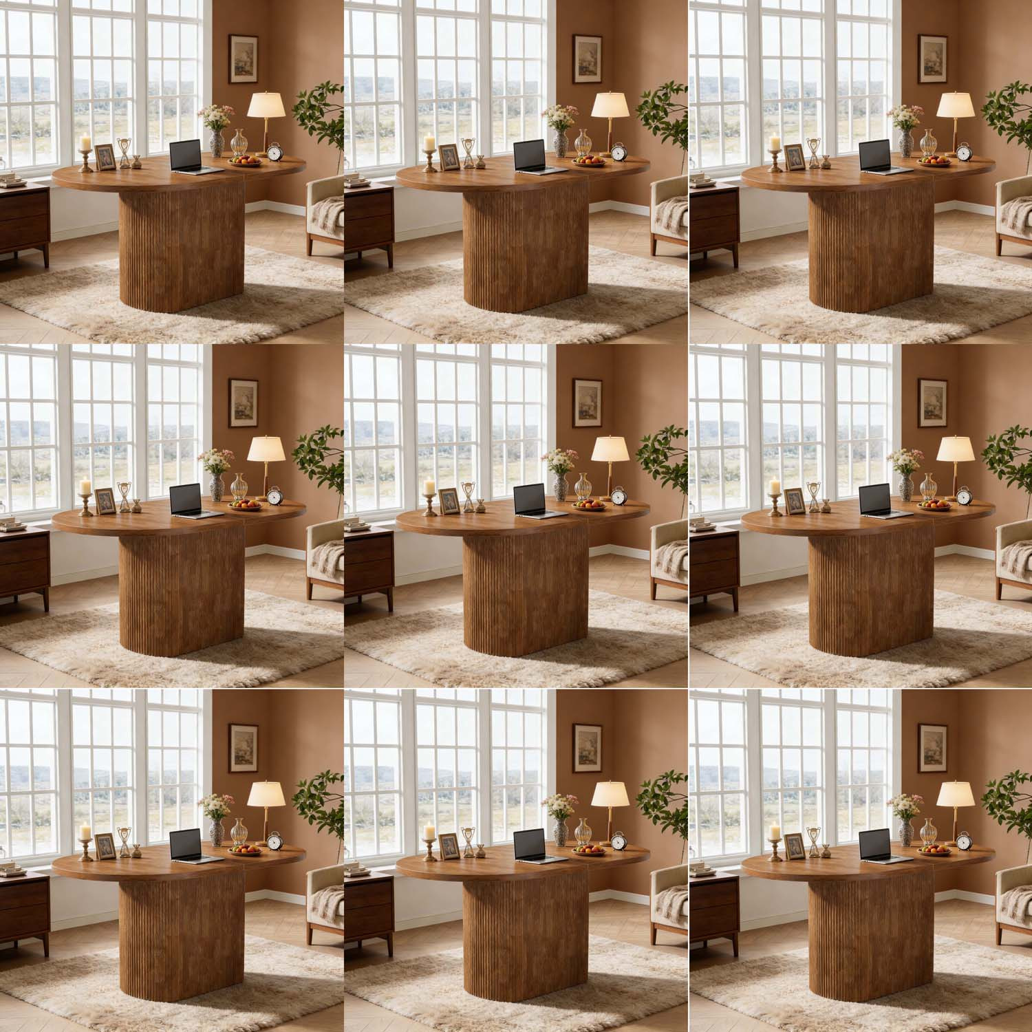 Brown Rustic Oval Dining Table Suitable For 4 - Solid Thick Base & Scratch-resistant Surface, Assembly Compact Dinner Table For Small Spaces, Kitchen, Dining Room, Living Room - Warm Brown