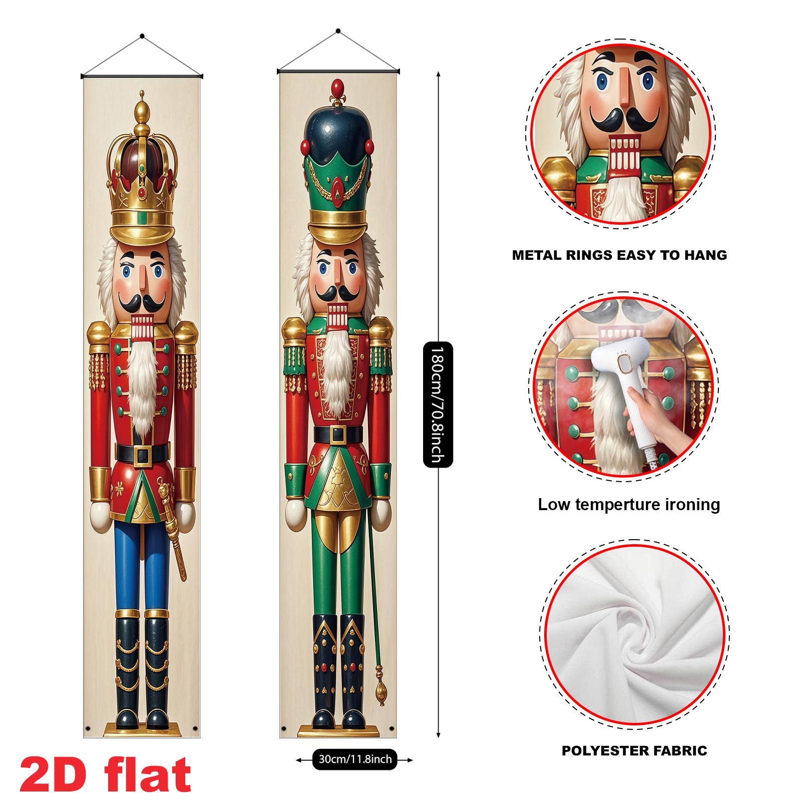 TEMU Un ensemble de 2 bannières de porche 2D représentant des casse- de Noël, mesurant 30*180 cm (11.8* pouces), en polyester. Parfait pour les fêtes