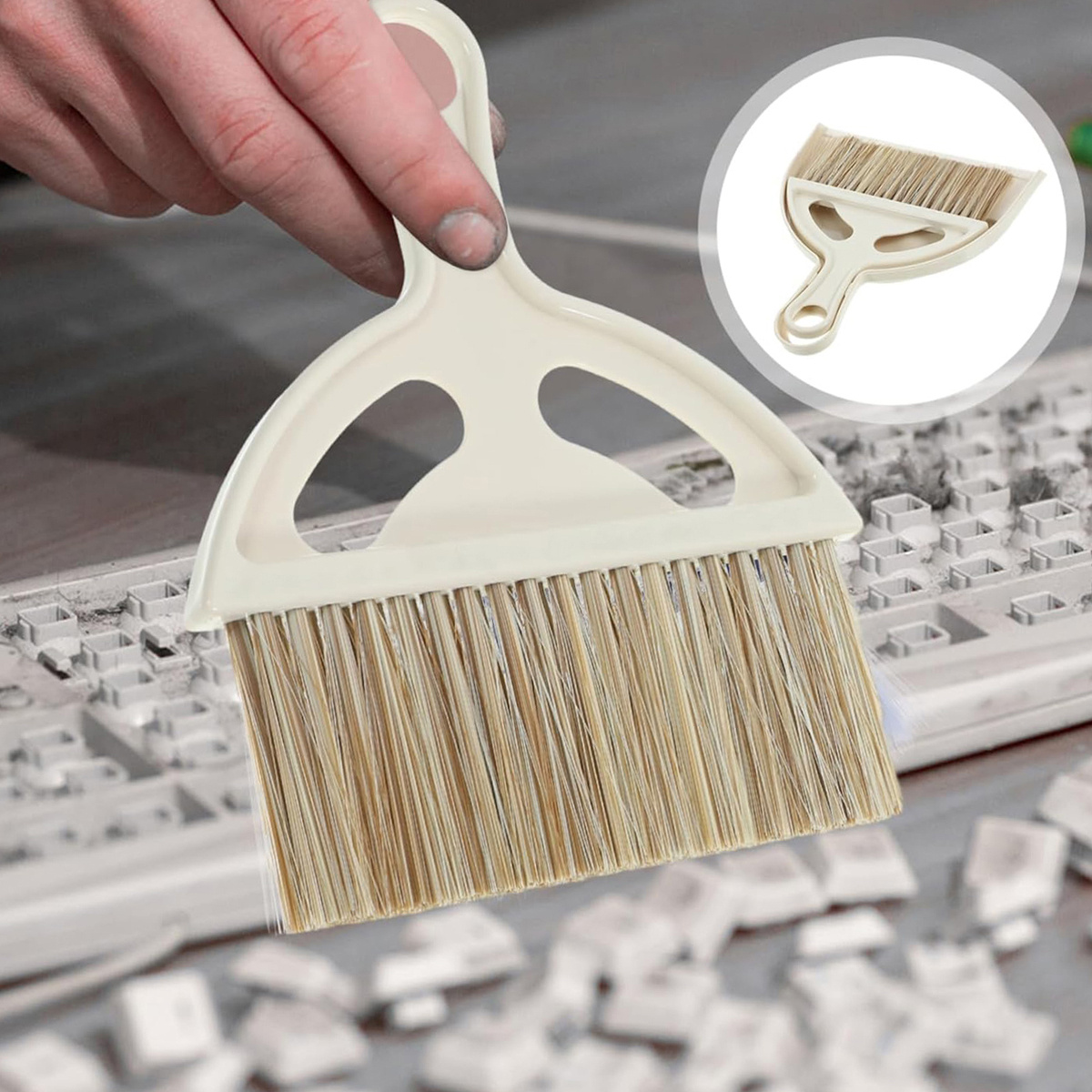 1pc compact & lightweight plastic broom and dust pan set with ergonomic handle & non-toxic bristles - mini sweeper for hard floors, kids, pets, home, car, camping -   dust pan and brush combo for small spaces, ideal for bedroom, living room, desk, and hardwood floors - durable & hygienic design with white bristles & clear dust pan for   cleaning, long handle dustpan and broom, tiny broom and distpan, foldable broom, chinese broom, hand broom Product details 1