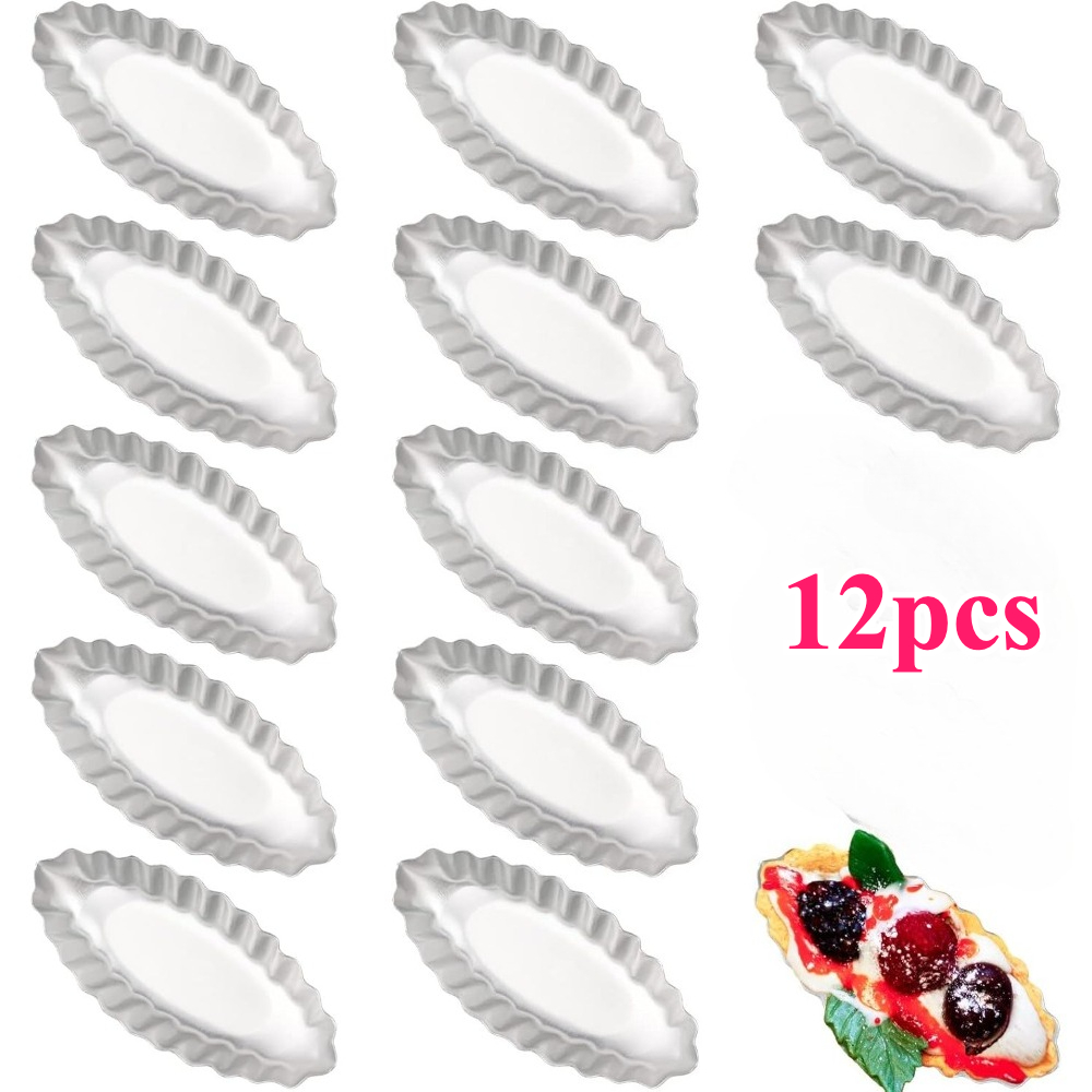 E-shop 12-tlg. Schiffsförmige Aluminium-Tarteformen, Eier--Formen, Mini-Blütenschale mit gewelltem Riffelrand, Bootsform-Tarteform, wiederverwendbare