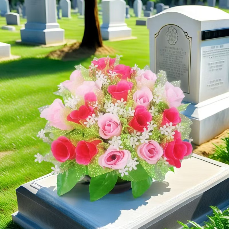 

1 Bouquet Of 18 - For Memorials, Funerals And Decorations | Plastic For Headstone Display