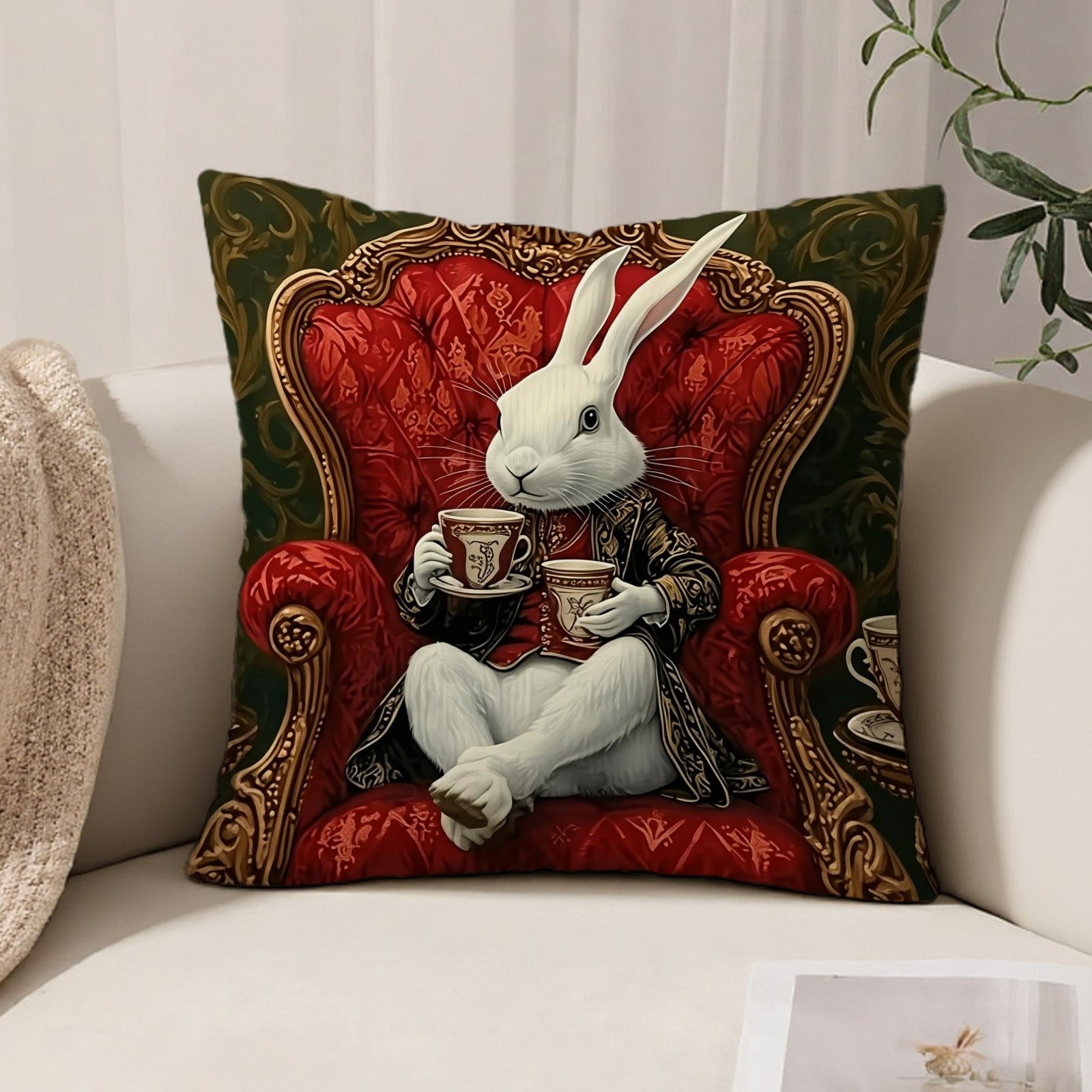 TEMU 1 Housse de coussin décorative à double face imprimée avec motif de lapin pour | 17.72in*17.72in, Design élégant et fantaisiste, Idéale pour