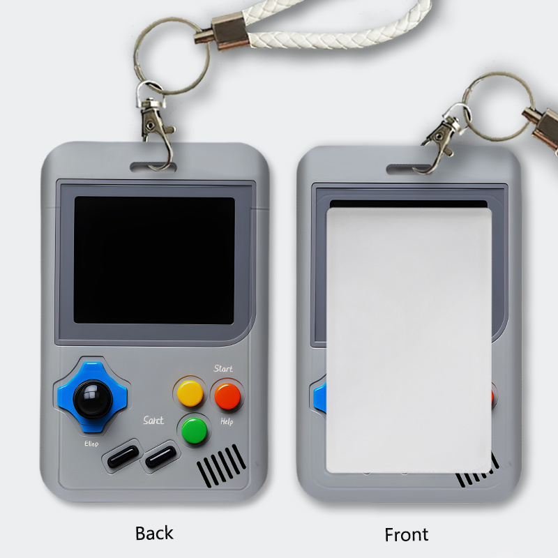 TEMU Porta Badge Retro Gaming con Laccetto Staccabile e Anello - - Custodia con Meccanismo Scorrevole per Scuola, Ufficio, , Viaggi - Compatibile con