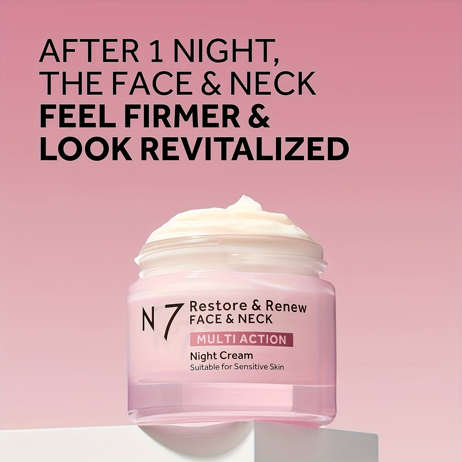 N7 Multi-Effect Facial and Neck Night Cream with Hyaluronic Acid, Shea Butter & Vitamin E, Moisturizing Light Beige Firming Lotion for All S