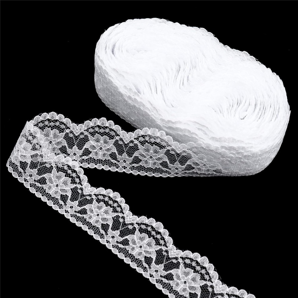 TEMU 25 Yards Floral Lace Trim, Scalloped Mesh Lace, Suitable For Wedding Dresses, Crafts, Clothing, And Home Decor