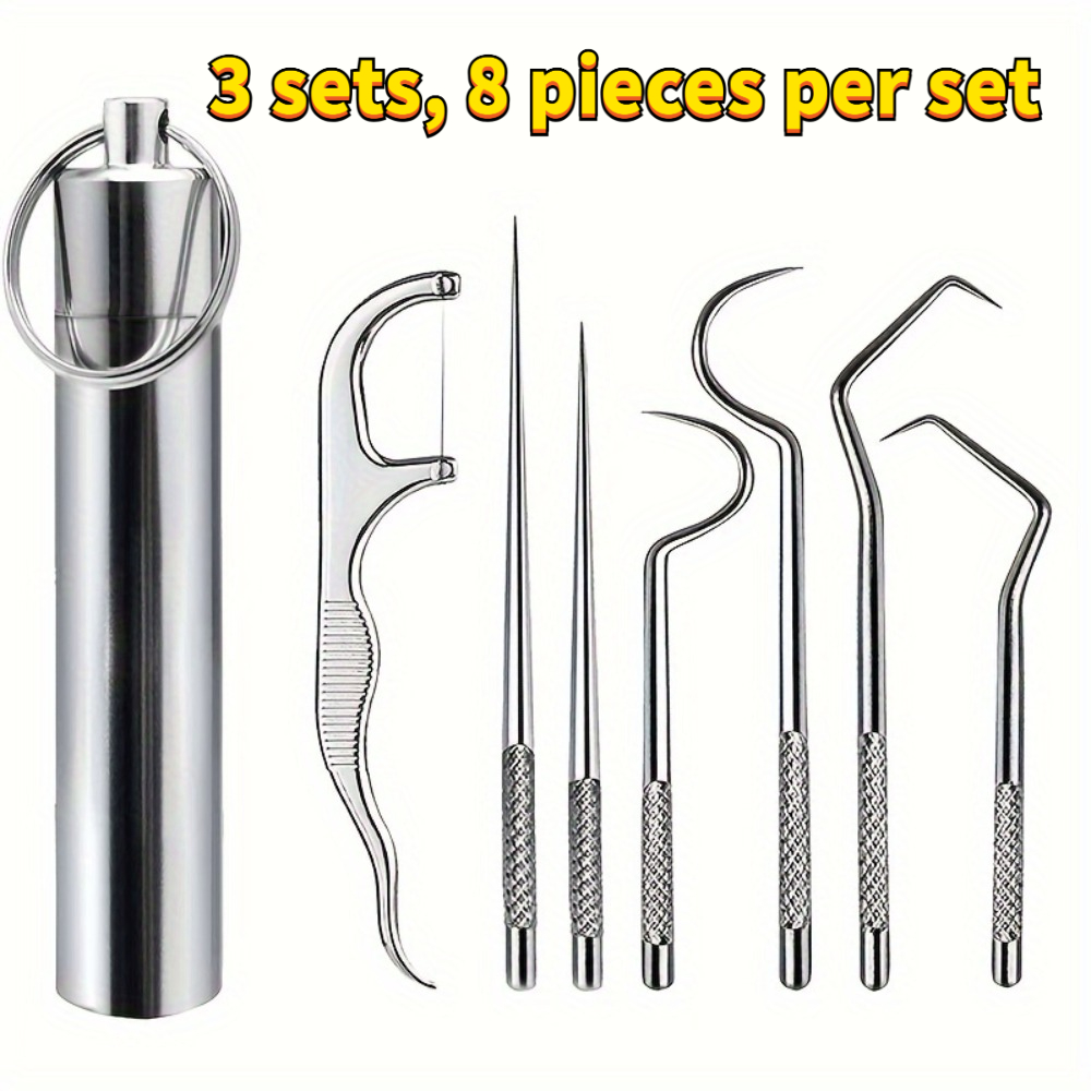 TEMU 24pcs-piece Stainless Steel Toothpick Set(with Holder), Reusable, Suitable For Picnics, Camping, And Travel- Mini-sized Toothpick Set With