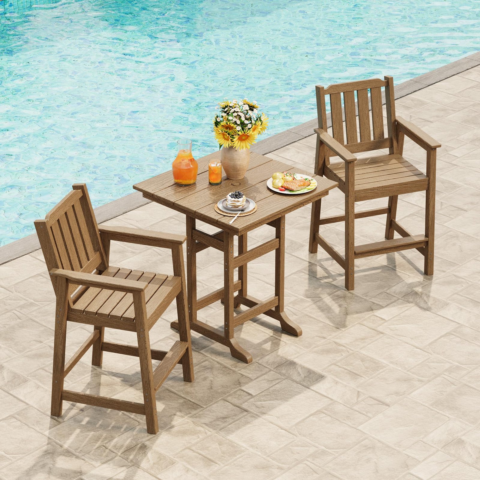 2026 New Courtyard Dining Tables And Chairs, All-Weather HDPE Patio Bar Stools Set of 2 - Tall Chairs with Armrests, Ergonomic Wide Back And Seat, Outdoor Bar Furniture for Balcony, Garden, Poolside - Black (2 Sheets/Box)