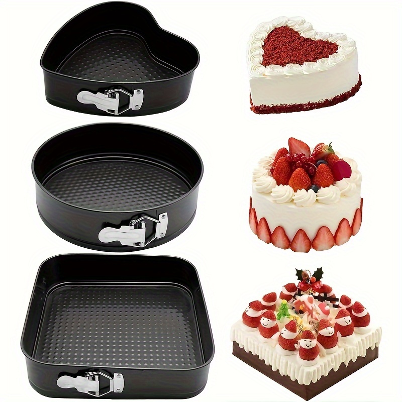 Image of 3 Style Set Carbon Steel Baking Tray Cake Mold, Baking Tray Heart Removable Bottom Baking Mold Set, Kitchen Additions