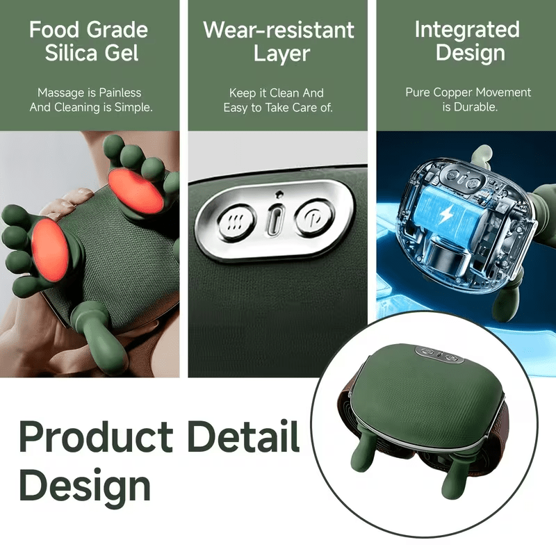 a shoulder wrap that   a human hand with 6d massage capabilities providing heat and deep kneading for the shoulders neck back waist and legs   rechargeable via usb and easy to carry Product details 2