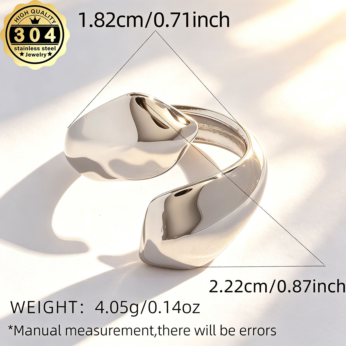 Women's Adjustable Open Geometric Ring, 18K Gold Plated