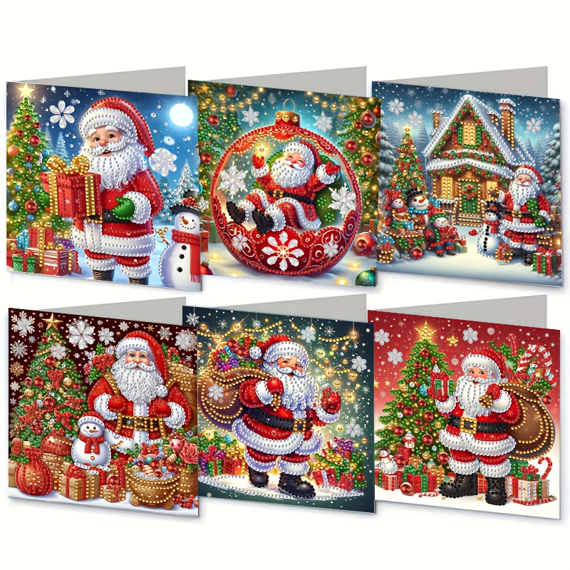 TEMU Four-season Gift Set Of Handmade Diamond Painting Christmas Cards {12pcs Including Envelopes} - Diy Holiday Cards With Santa Claus And Snowman,