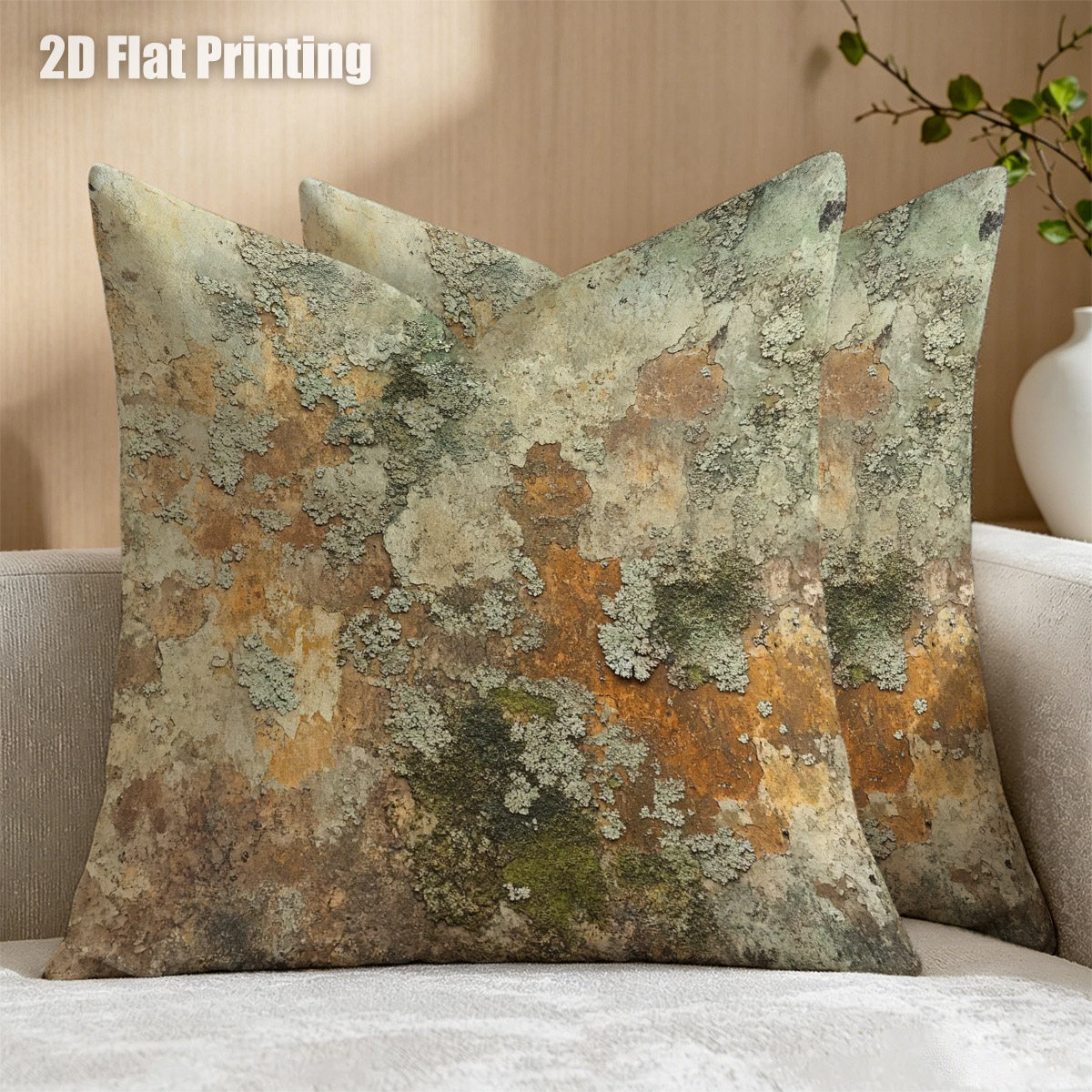 TEMU 2pcs Mid- Cushion Covers Suitable For Sofa Bed - Vintage Weathered Mottled Texture, Rustic Zipper Closure Pillowcases, Suitable For Cozy Bedroom