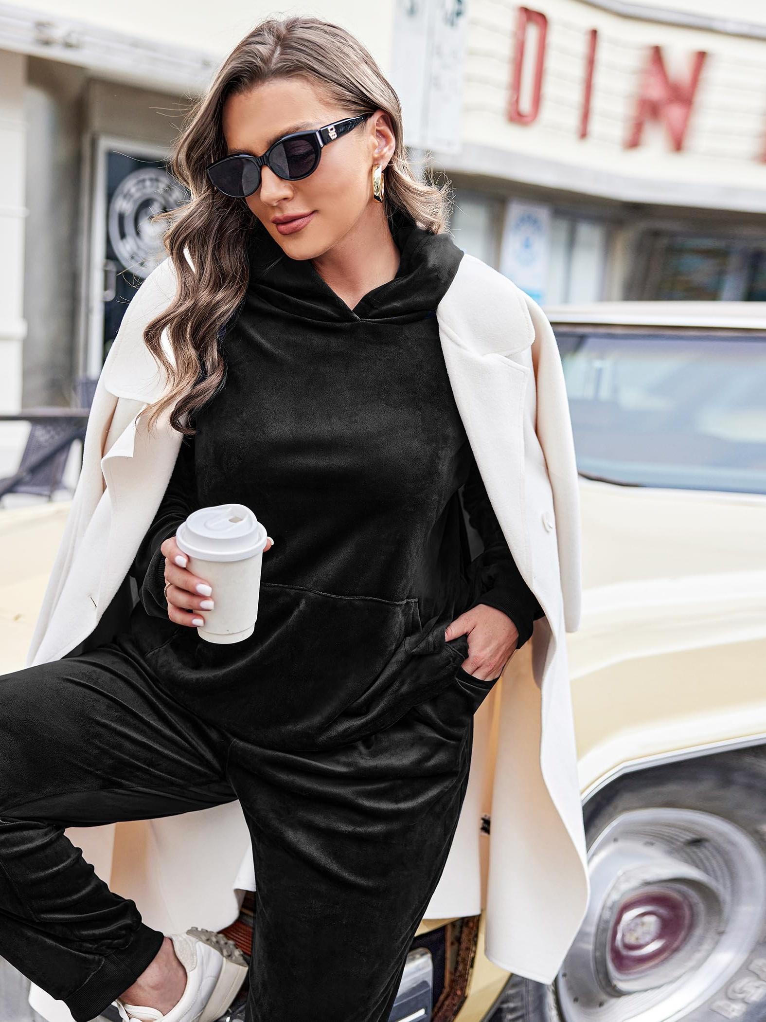 plus size women's 2pcs velour tracksuit set oversized hooded