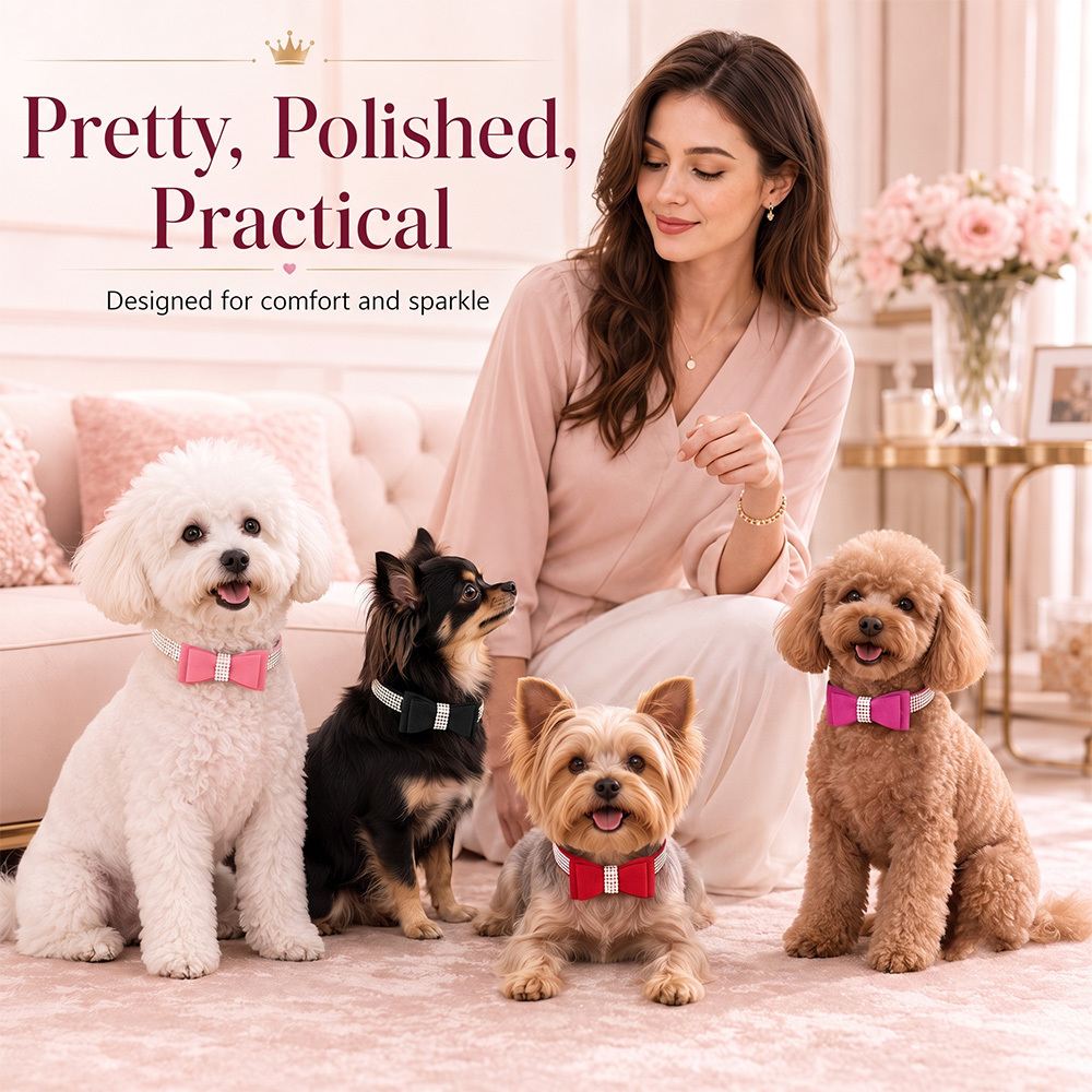 Rhinestone Bow Pet Collar in 5 Colors