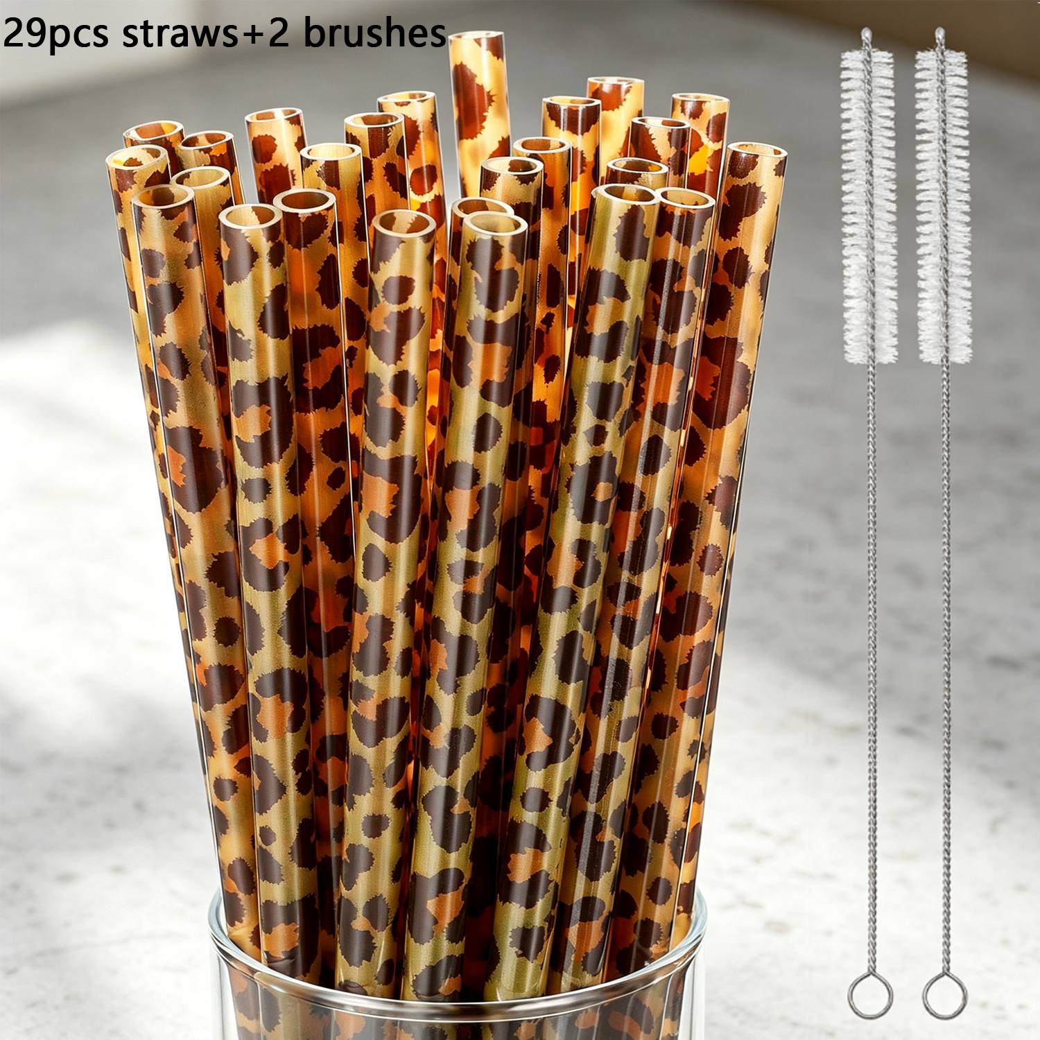 TEMU Reusable Leopard Print Straw With Cleaning Brush, Leopard Print Straw, Leopard Print Animal Themed Straw, African Themed Party Straw, Suitable