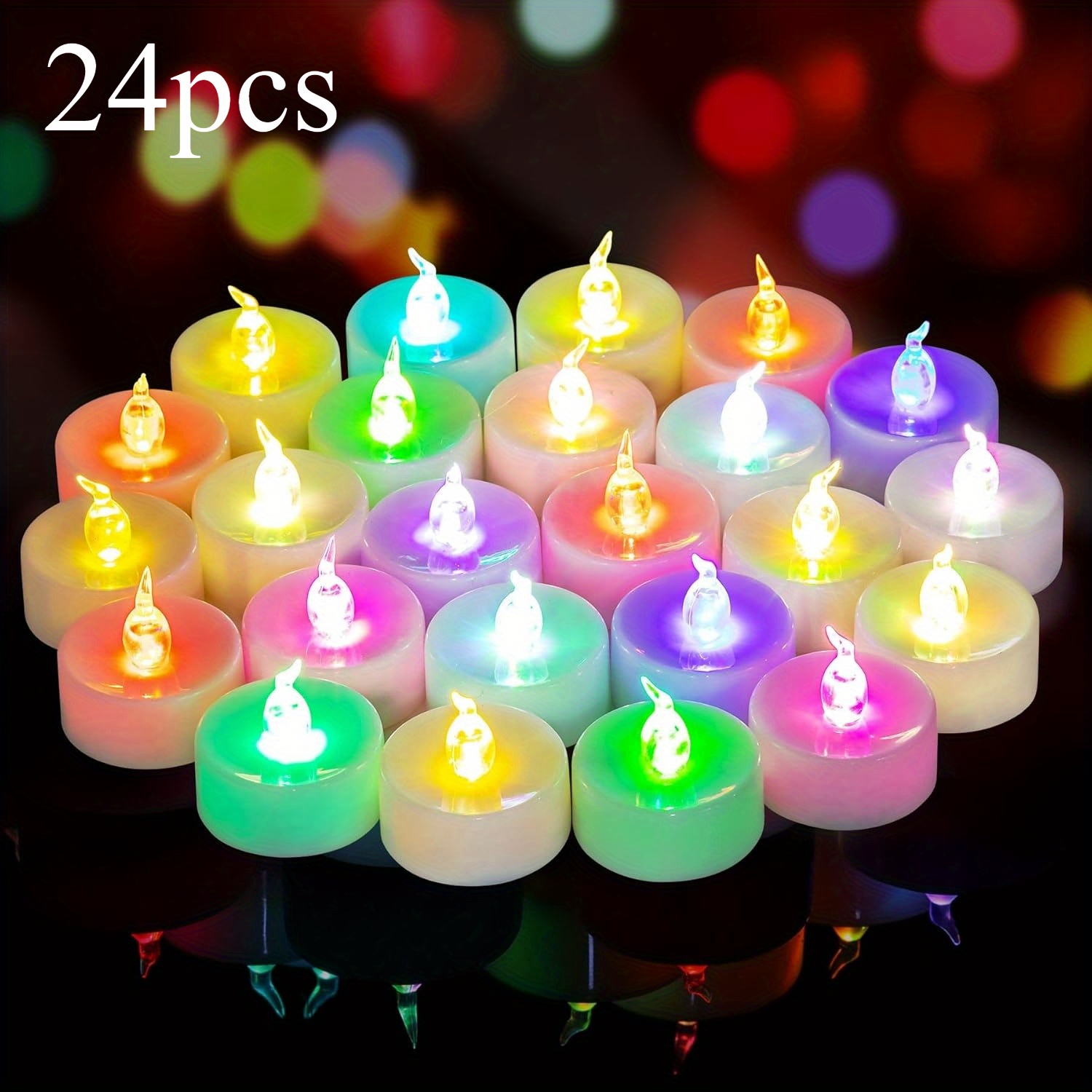 Image of 12pcs/24pcs Color Changing Tea Lights Battery Operated, 7-color Flameless Tea Lights Flickering Led Votive Candles For Weddings, Proposals & Decor Christmas Party Halloween Home Decorations