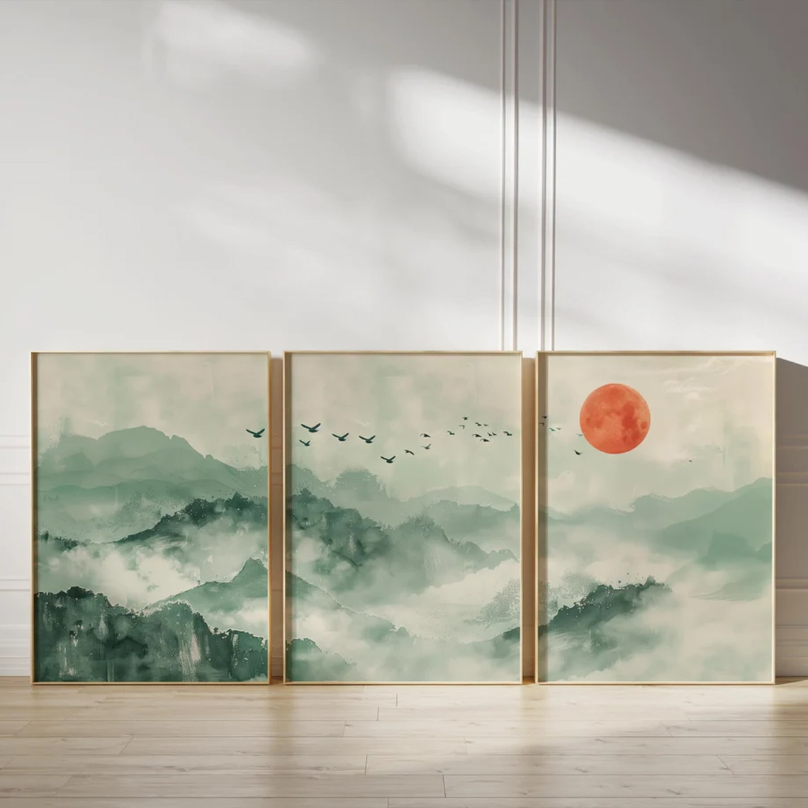 TEMU 3pcs Set, Wall Art, Retro Poster, Sage Painting Three-piece Set, Minimalist Japanese Landscape, Zen Print, Suitable For Living Room And Bedroom