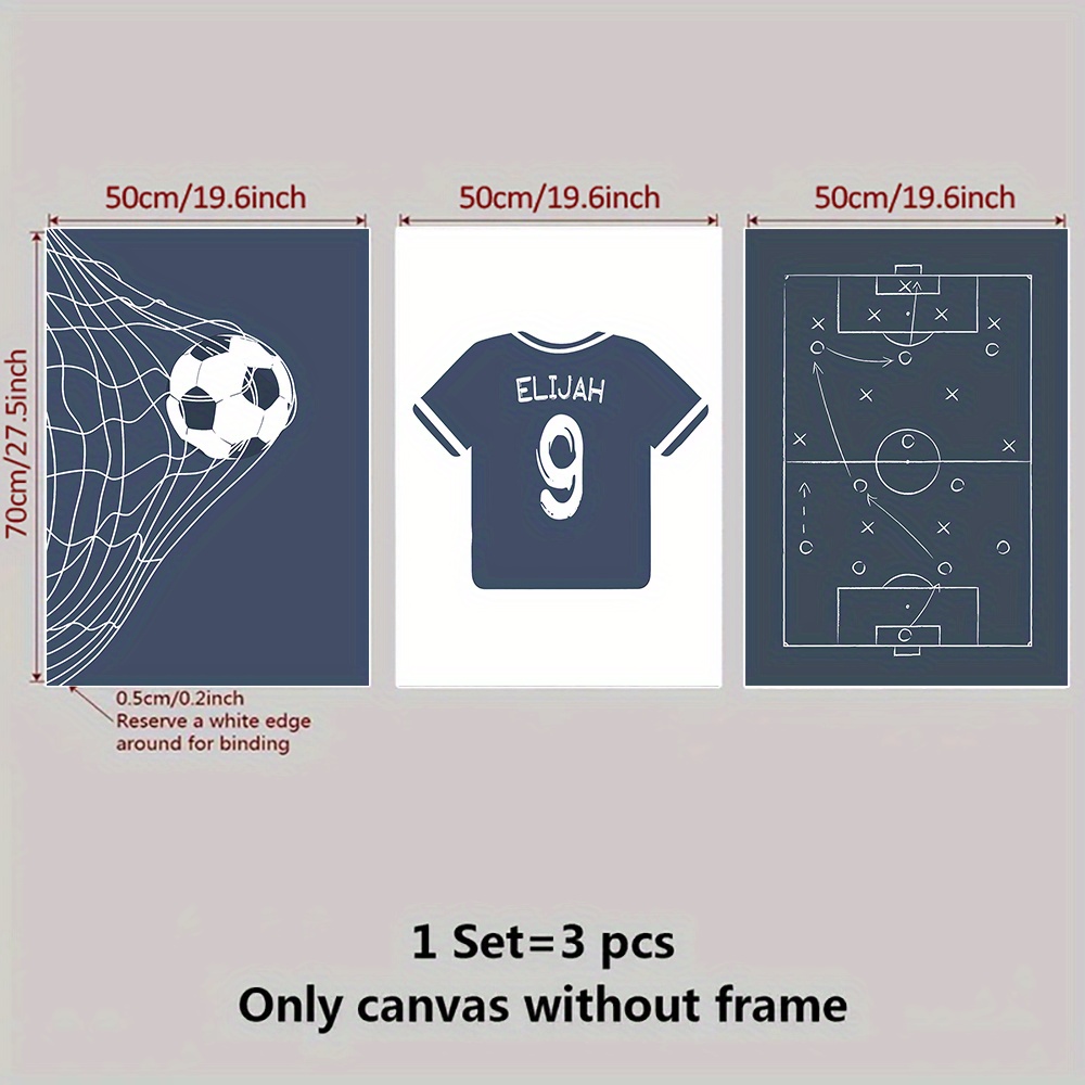 TEMU Ensemble de 3 Affiches sur Toile de Maillots de Football Personnalisés avec et Numéros Personnalisés Style Sportif Scandinave, pour les Fans de
