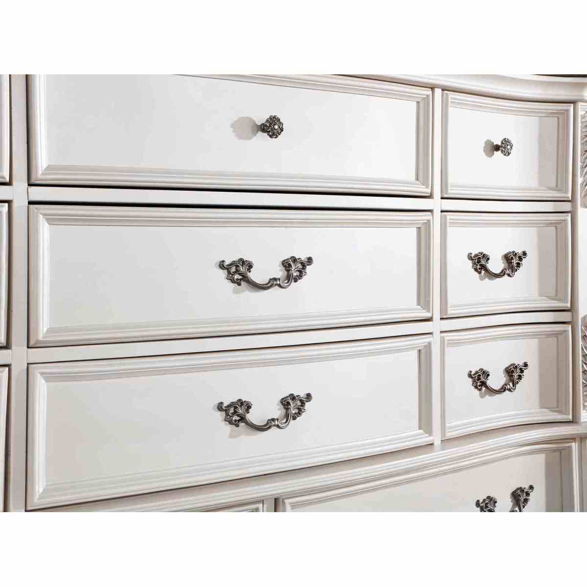 Luxury White 1pc Dresser Dovetail Drawers Genuine Marble Top Bronze Round Knob and Hanging Pulls BedroomEasy to Install Storage Unit Ready to Use Out of Box